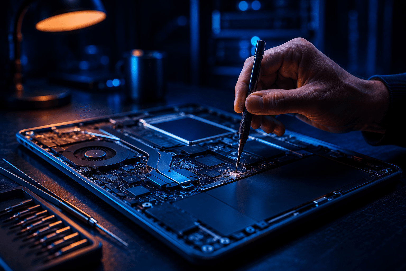 Werkstatt-Impression: Hardware-Reparatur – Blekic Services, Berlin Pankow.
